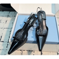 Luxury Prada Patnet Leather Slingback Pumps with Bow 5.5cm Heel P102206 Black 2026
